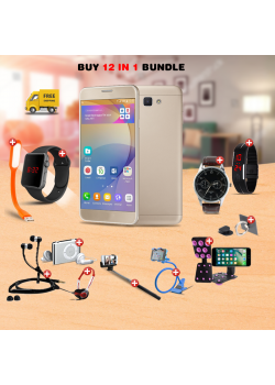 Maximum 12 In 1 Bundle Offer, H-mobile J7 prime cell phone, Universal Rotating Phone Plate Holder, Portable USB LED Lamp, Zipper Stereo Wired Earphones, Ring Holder, Headphone, Mobile holder, Macra watch, Yazol watch, Selfie stick, Mp3 player, Led watch